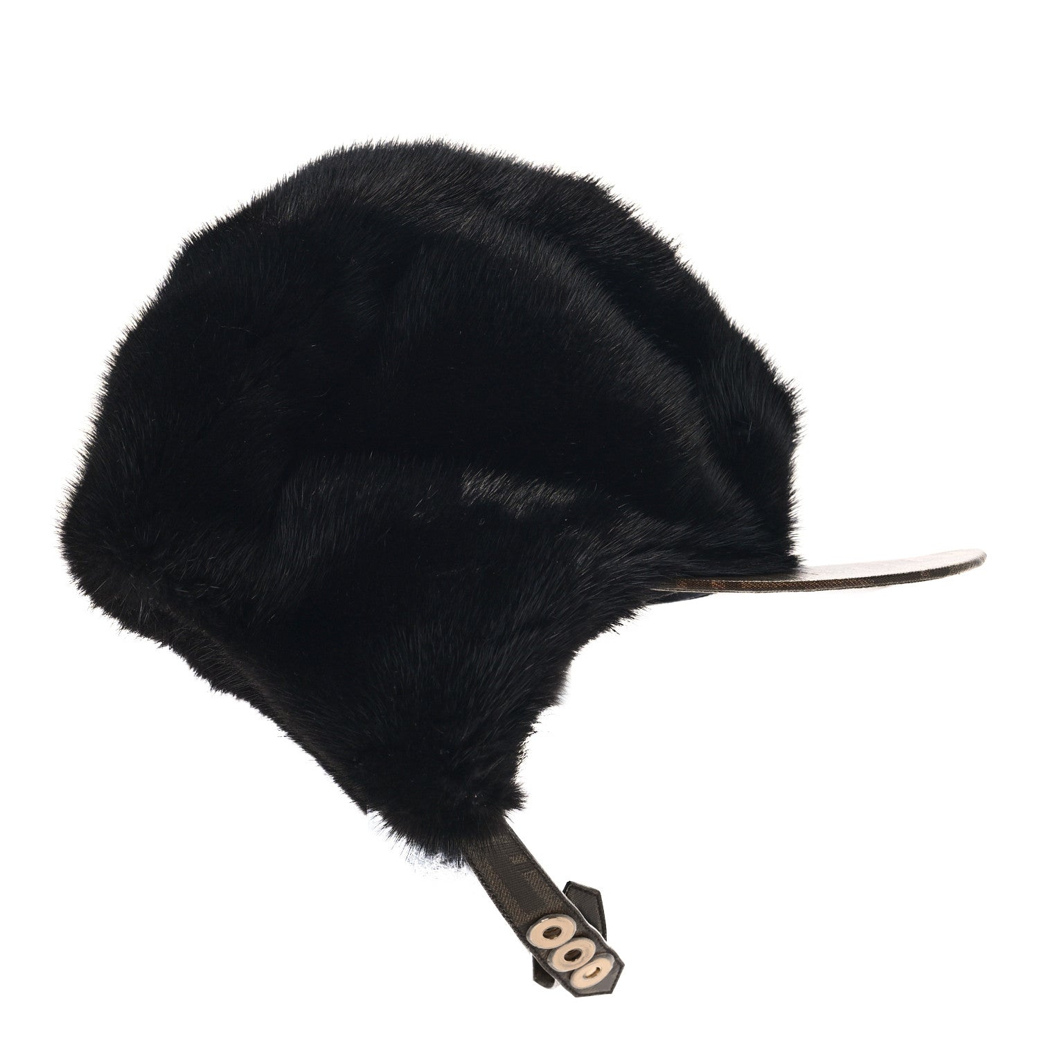 Fendi Mink Glazed Fabric FF Cap Hat M Black Tobacco 10 of 16