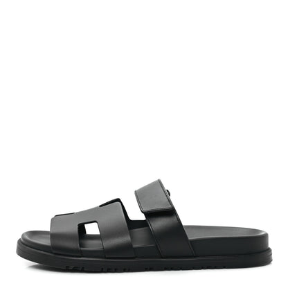 Hermes Calfskin Womens Chypre Sandals 38.5 Black 1 of 10