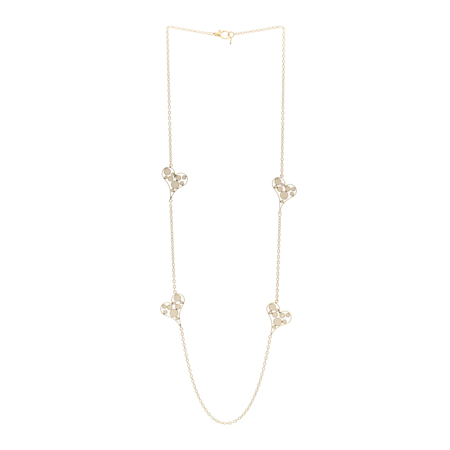 18K Yellow Gold Enamel Bollicine Heart Station Necklace