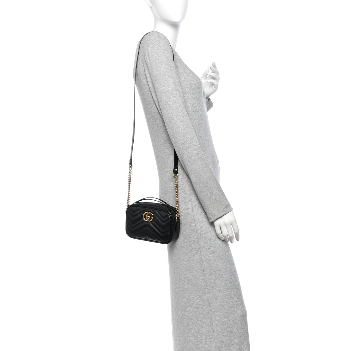 Calfskin Matelasse Mini GG Marmont Chain Shoulder Bag Black