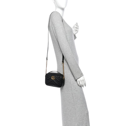 Gucci Calfskin Matelasse Mini GG Marmont Chain Shoulder Bag Black 2 of 9