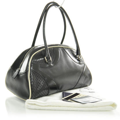 Prada Vitello Drive Perforated Bowling Bag Black 2 of 8