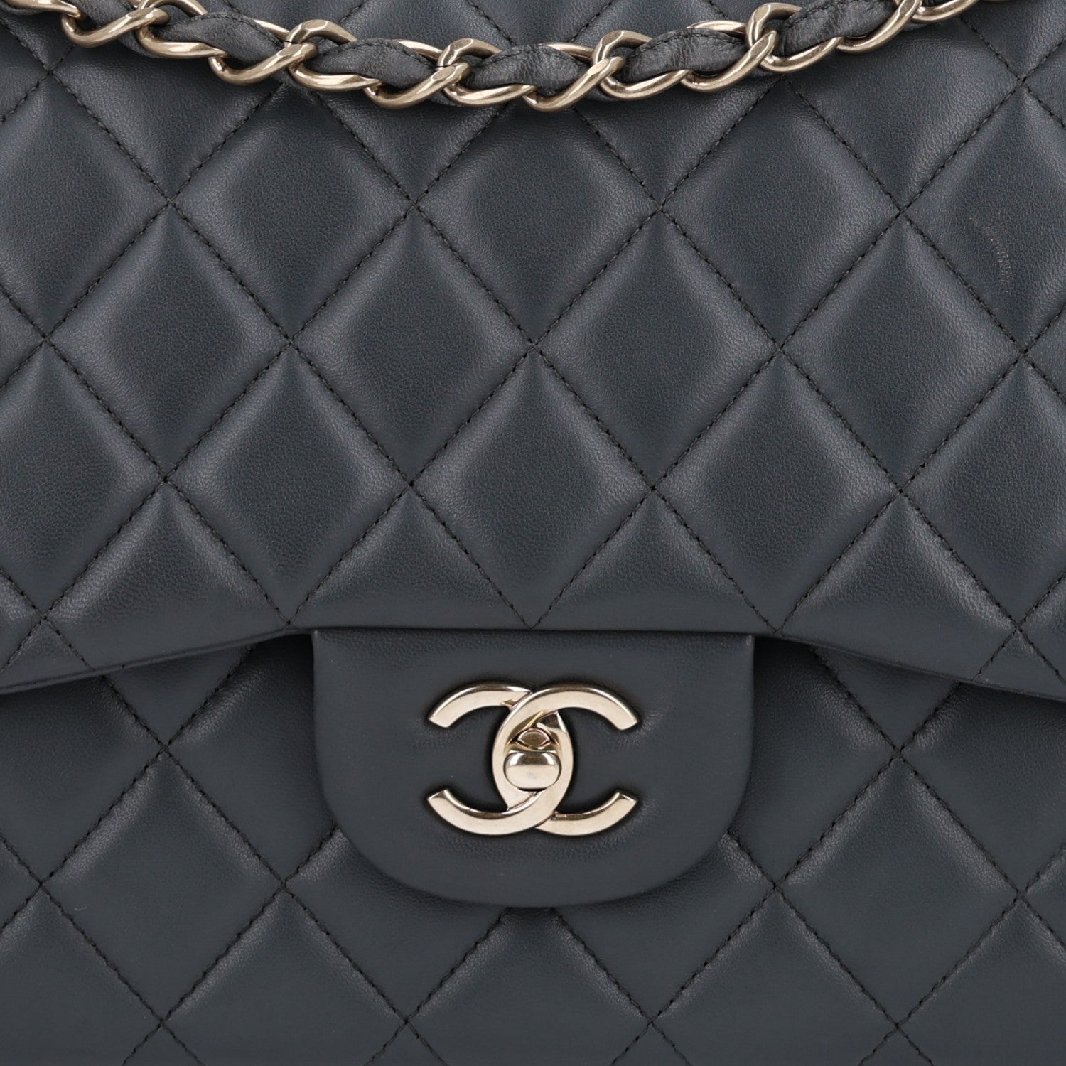 Chanel Lambskin Quilted Jumbo Double Flap Dark Grey 9 of 11