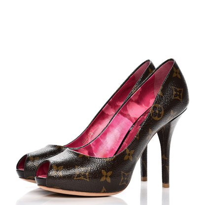 Louis Vuitton Patent Monogram Rosemary Peep Toe Pumps 37 2 of 8