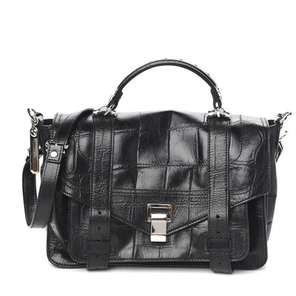 Proenza Schouler Calfskin Crocodile Embossed Medium PS1 Satchel Black 1 of 12