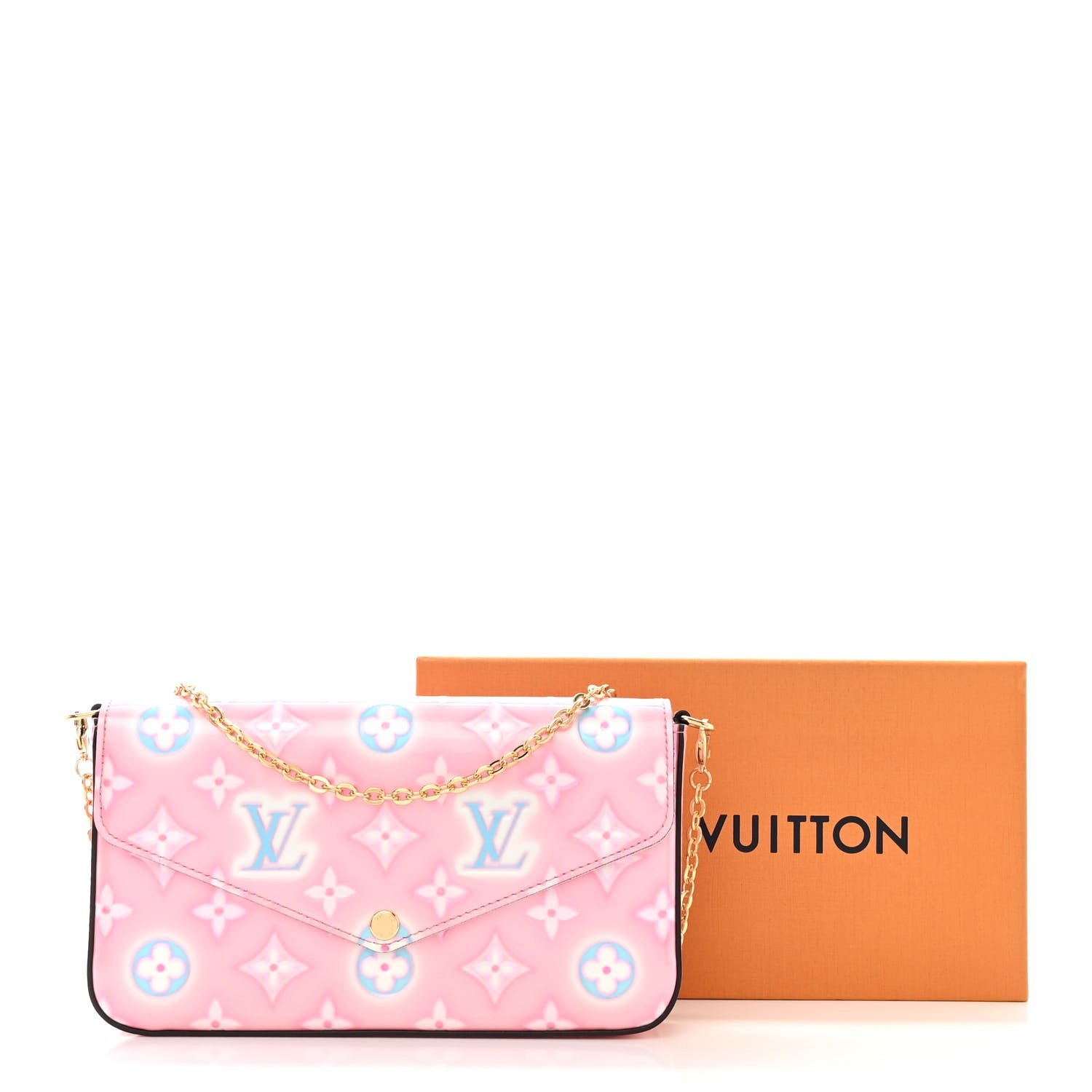 Louis Vuitton Vernis Valentine Felicie Pochette Chain Wallet Light Pink Neon 13 of 13