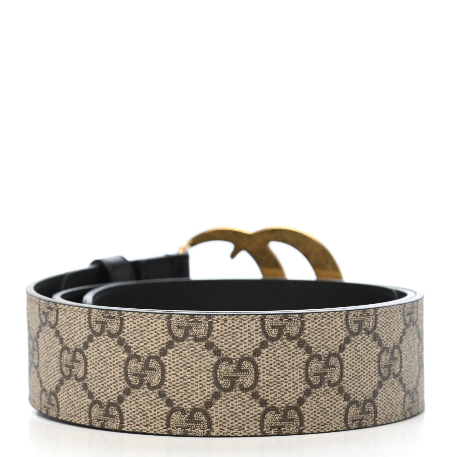 Gucci GG Supreme Monogram Matte Plutone Calfskin Double G 40mm Belt 85 34 Beige Ebony Black 2 of 6