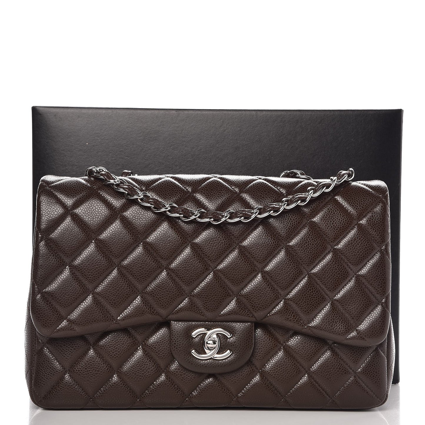 Caviar Quilted Jumbo Single Flap Dark Brown