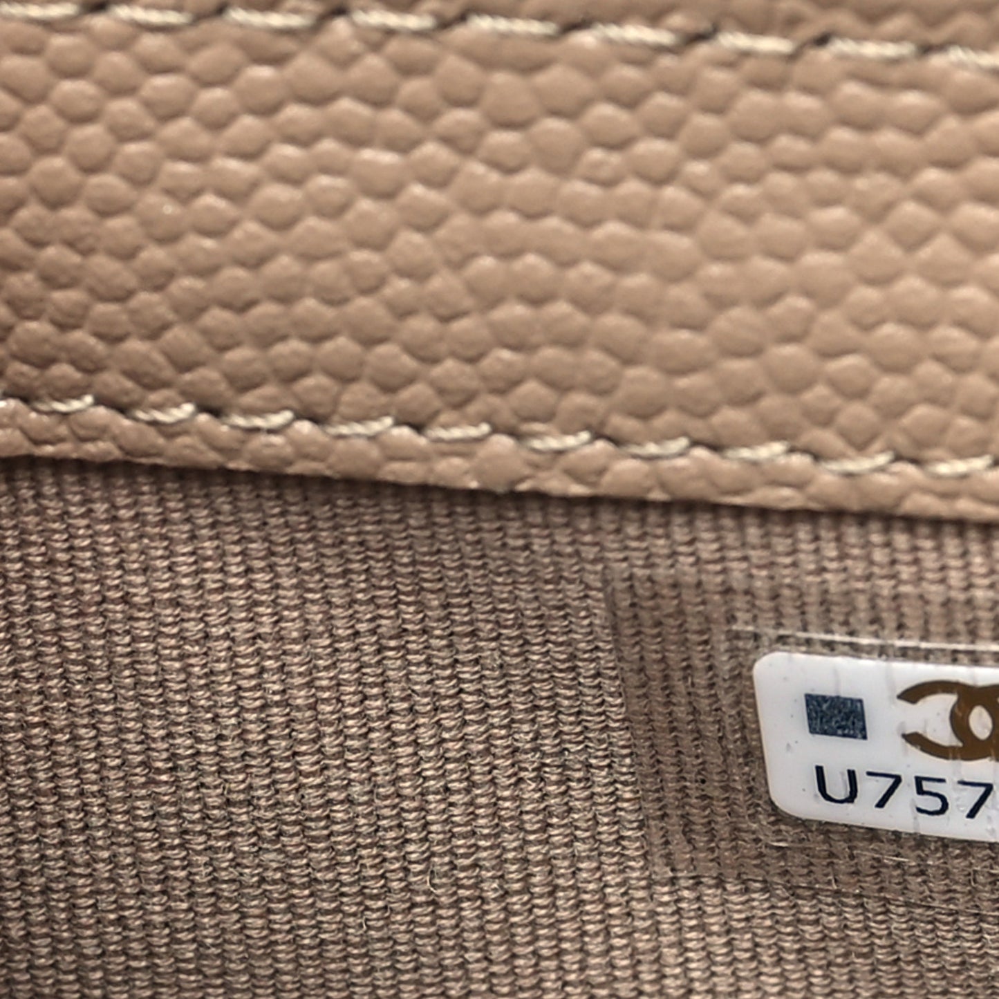 Caviar Quilted Flap Phone Holder With Chain Beige