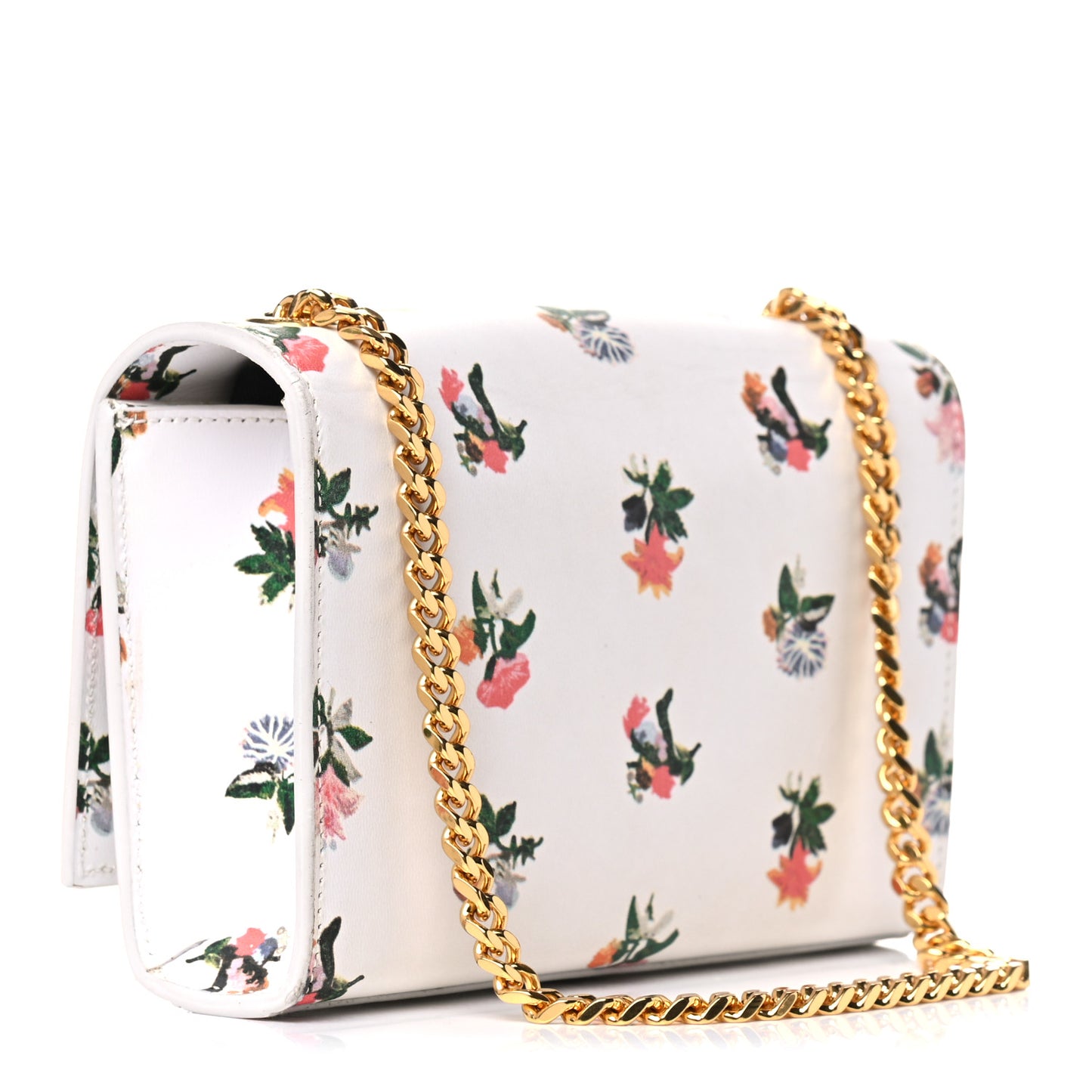 Calfskin Prairie Flower Printed Small Classic Monogram Kate Satchel White