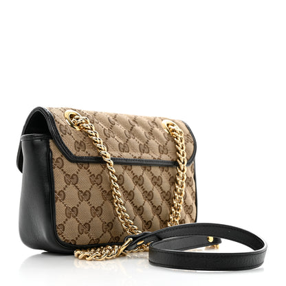 Gucci Monogram Matelasse Diagonal Mini GG Marmont Shoulder Bag Beige Black 2 of 13