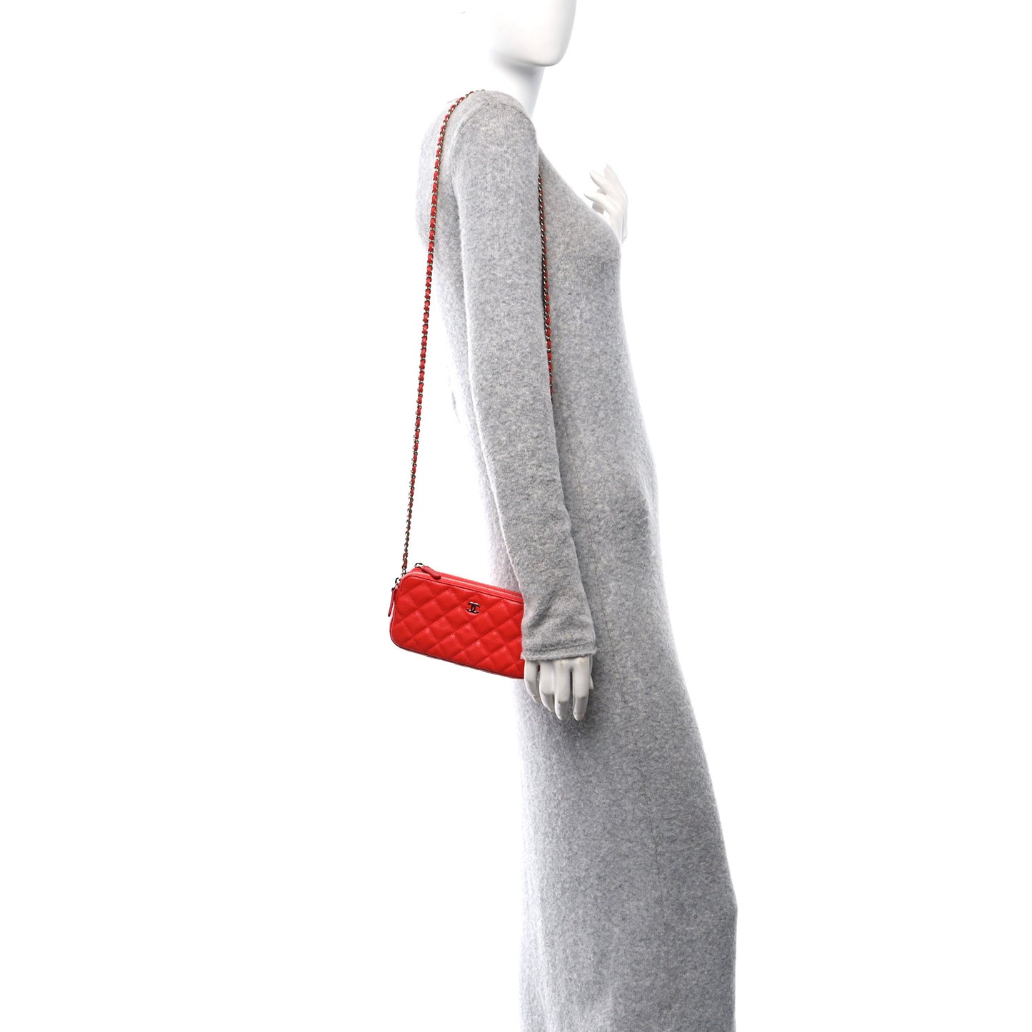 Caviar Quilted Small Clutch With Chain Red