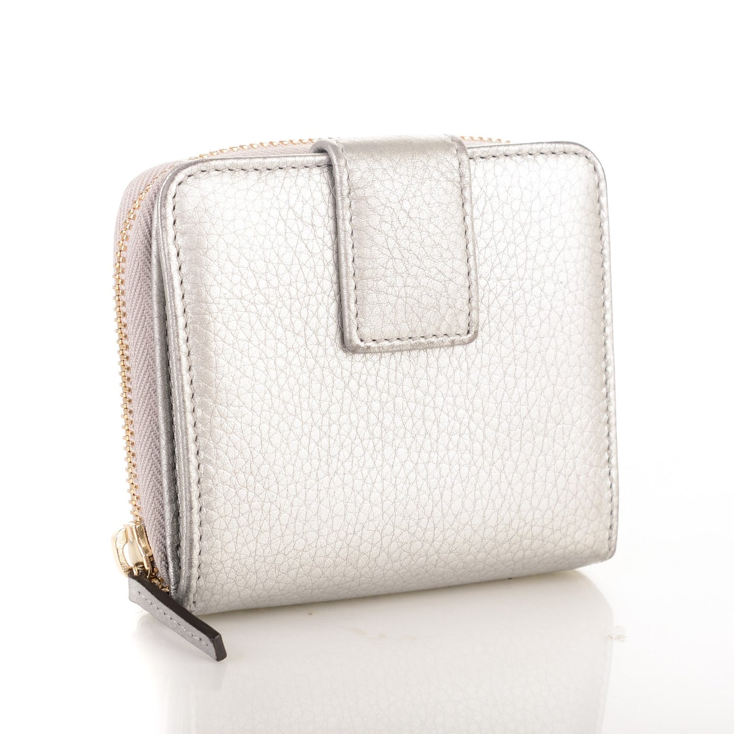 Calfskin Zip Around French Wallet Silver