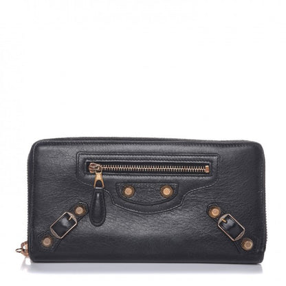 Balenciaga Agneau Giant 12 Rose Gold Hardware Continental Zip Around Wallet Black 1 of 8