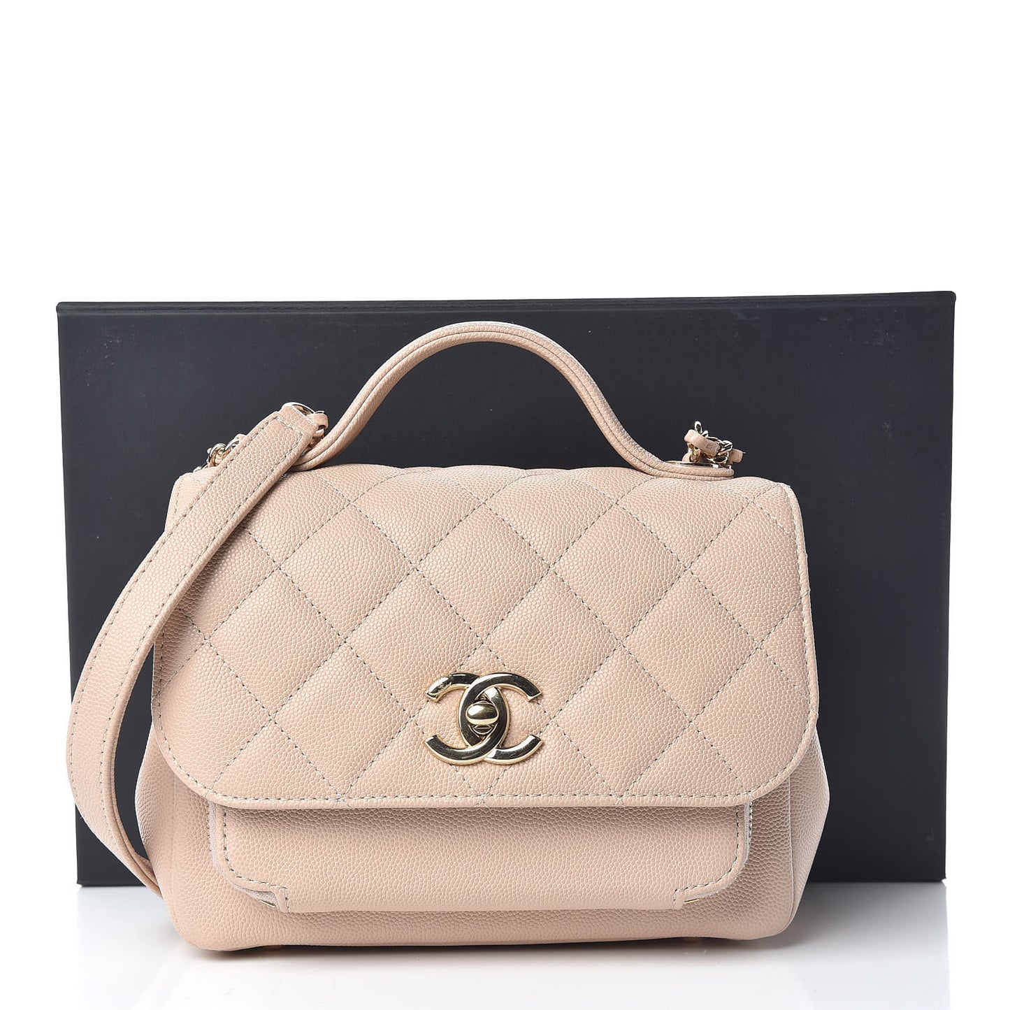 Caviar Quilted Small Business Affinity Flap Beige
