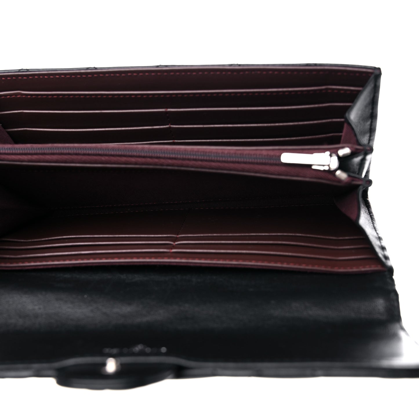 Lambskin Quilted Large Gusset Flap Wallet Black
