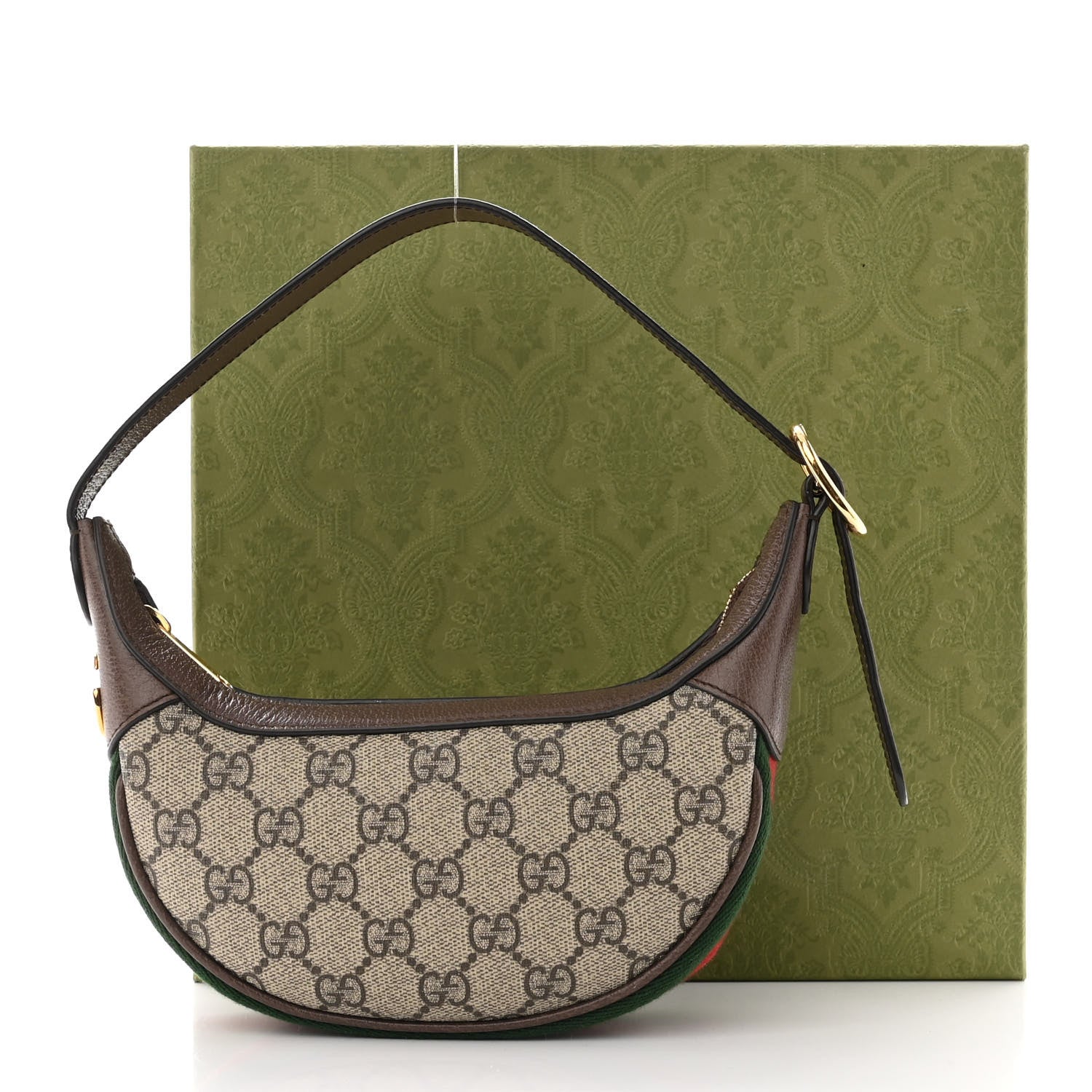 Gucci GG Supreme Monogram Textured Calfskin Web Mini Ophidia Half Moon Hobo Beige Ebony New Acero 10 of 10