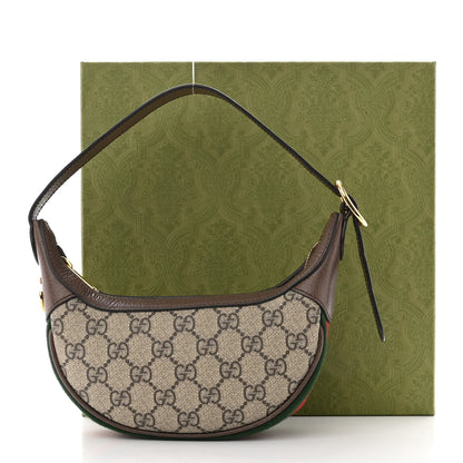 Gucci GG Supreme Monogram Textured Calfskin Web Mini Ophidia Half Moon Hobo Beige Ebony New Acero 10 of 10