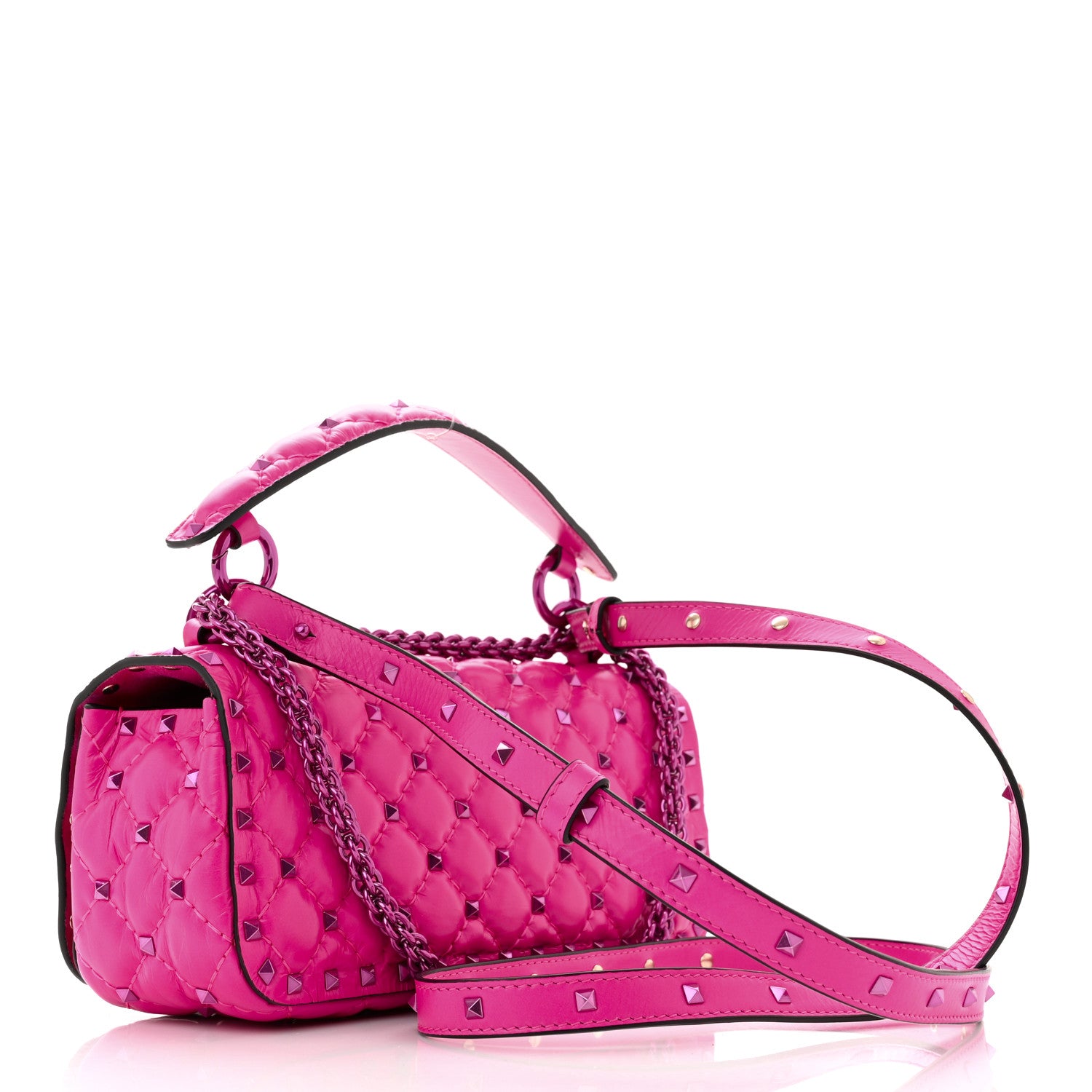 Valentino Garavani Calfskin Lacquer Monochrome Small Rockstud Spike Convertible Shoulder Bag Pink PP 3 of 9