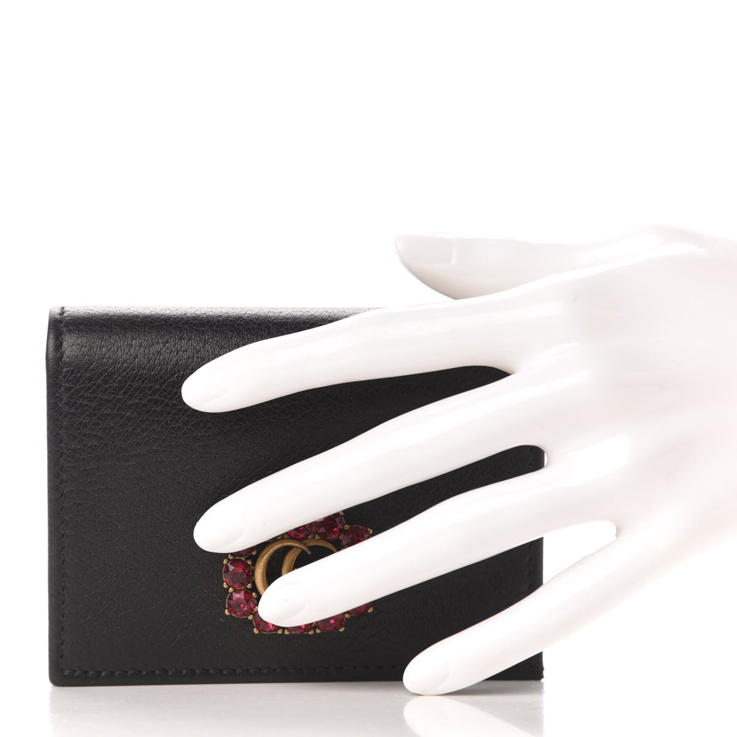Calfskin Crystal Double G Card Case Black