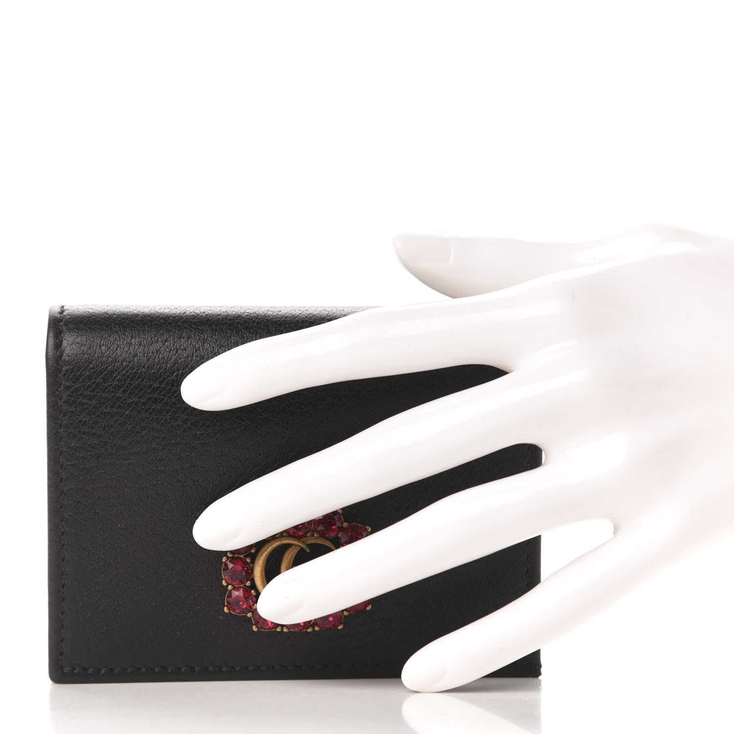 Gucci Calfskin Crystal Double G Card Case Black 2 of 8