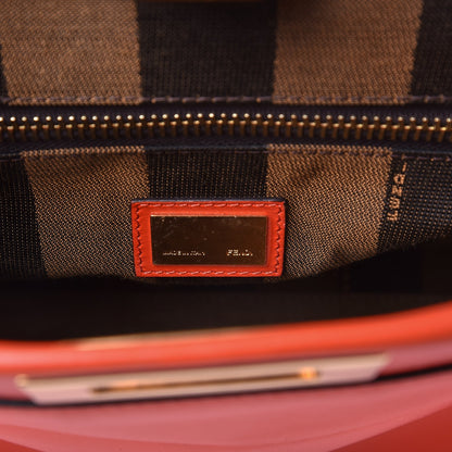 Fendi Vitello Morgan Fabric Jacquard Pequin Medium Peekaboo Iconic Satchel Papavero Tobacco Black 7 of 11