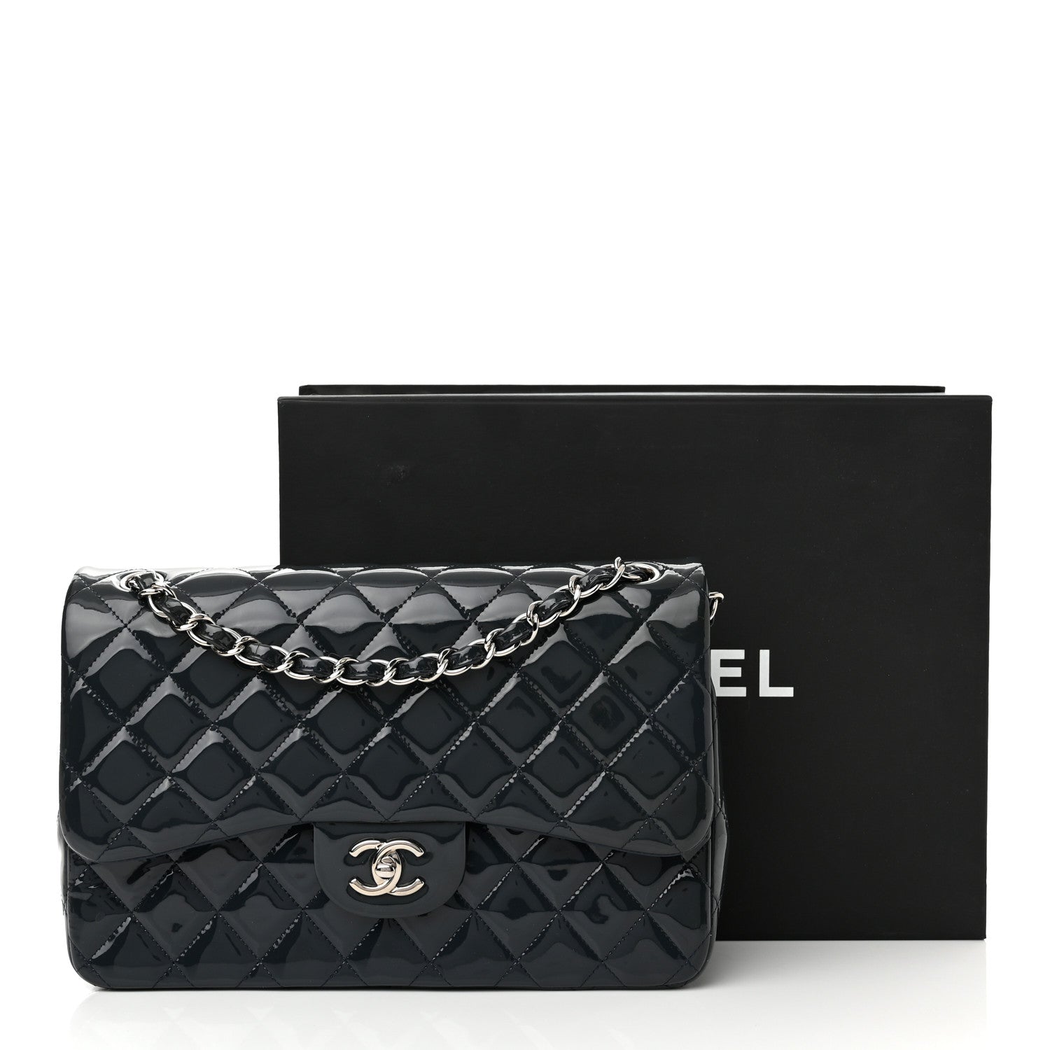 Chanel Patent Quilted Jumbo Double Flap Navy 11 of 11