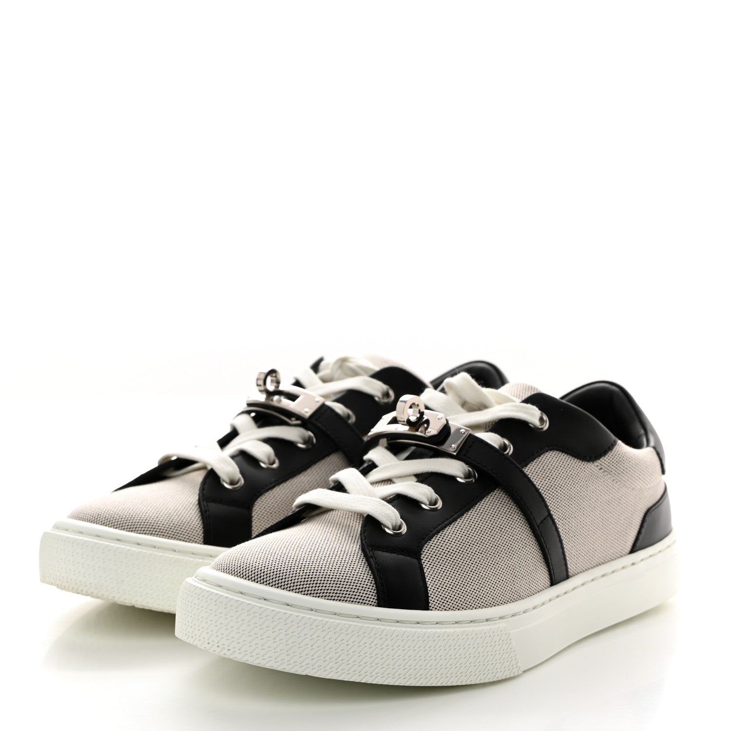 Hermes Calfskin Canvas Day Sneakers 38 Black White 3 of 8