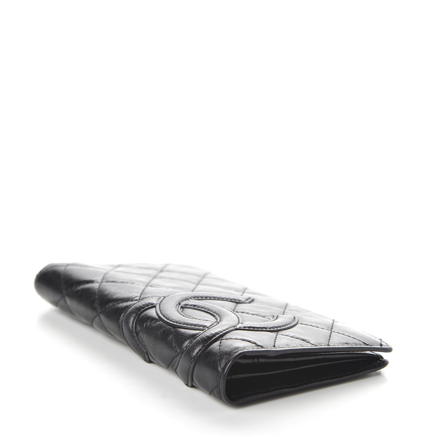 Aged Calfskin Quilted Cambon Yen Wallet Black