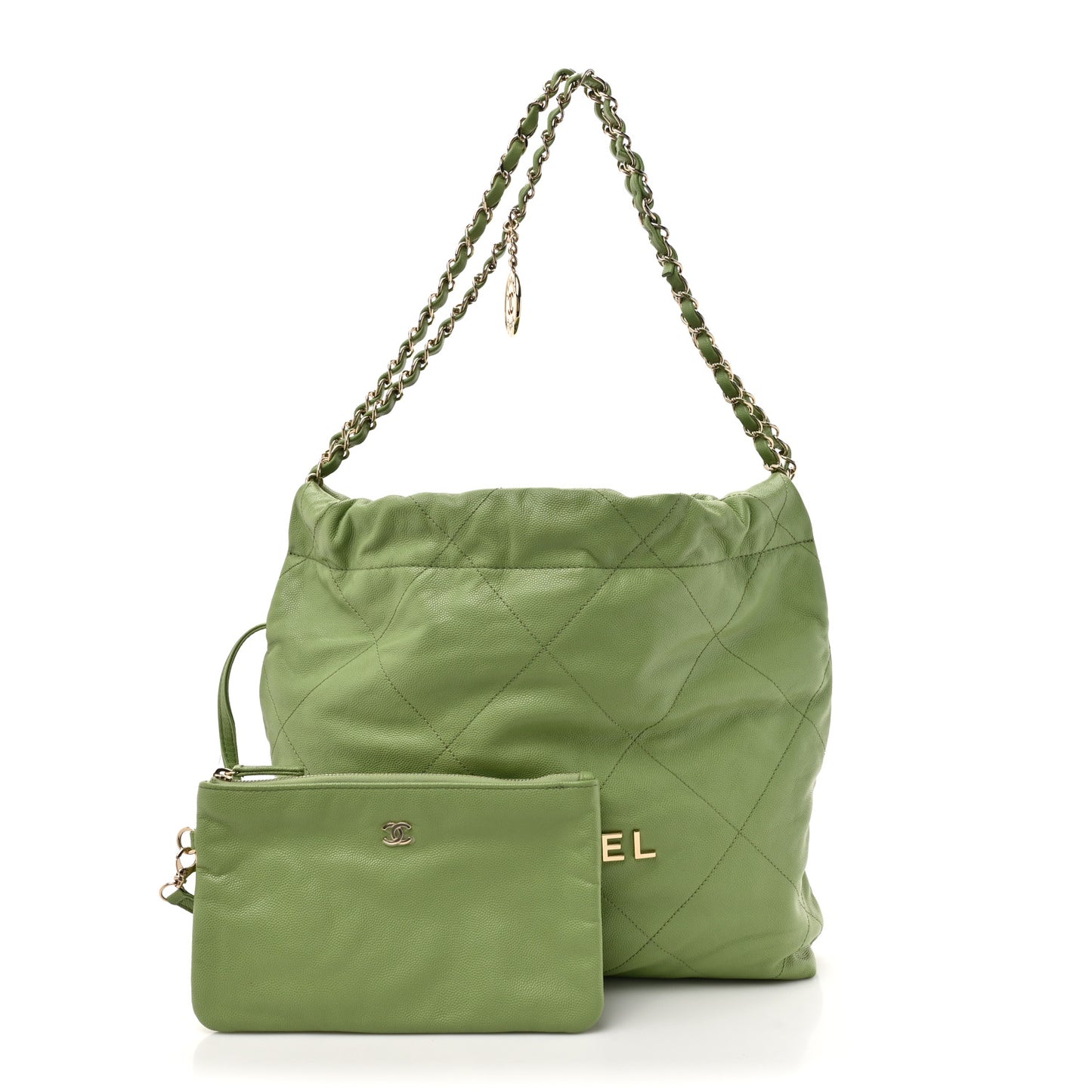 Shiny Caviar Quilted Small Chanel 22 Green