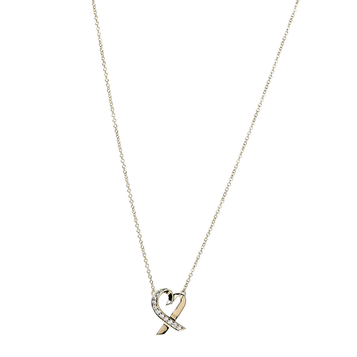 18K Yellow Gold Diamond Small Paloma Picasso Loving Heart Pendant Necklace