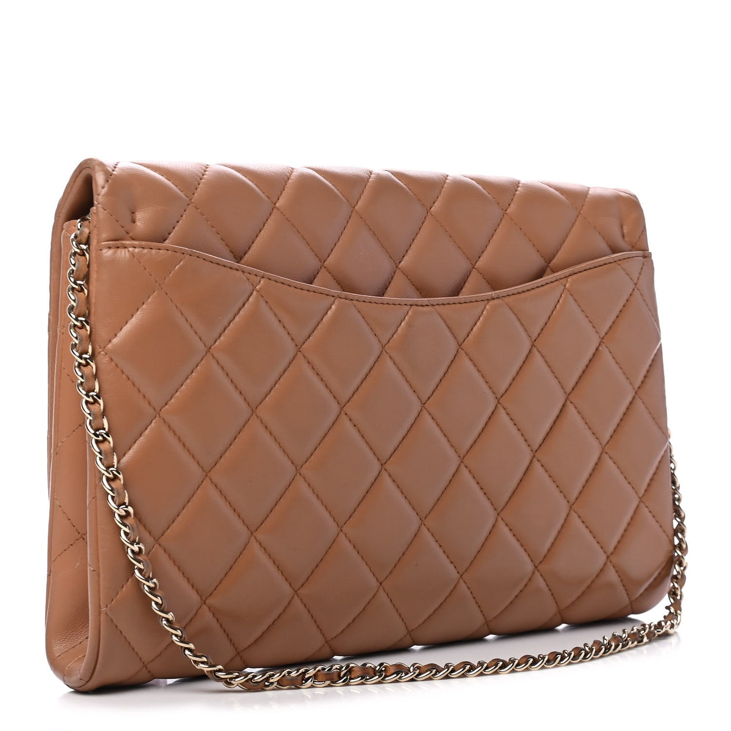 Lambskin Quilted Clutch With Chain Flap Brown