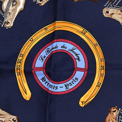 Hermes Silk La Ronde Des Jockeys Scarf 90 Caban Rouge Fonce Jaune D'Or 2 of 6
