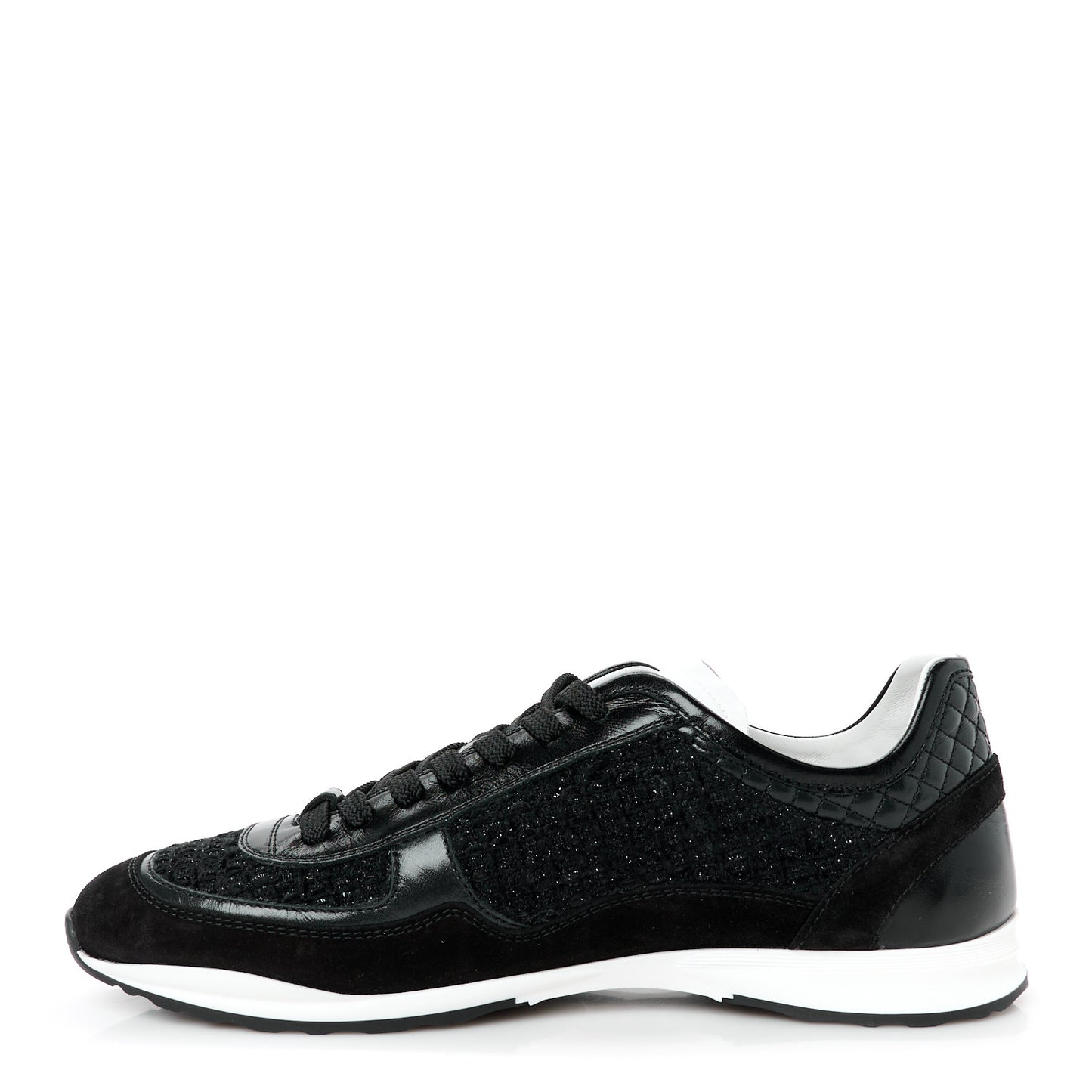 Tweed Suede Shiny Calfskin CC Sneakers 41 Black