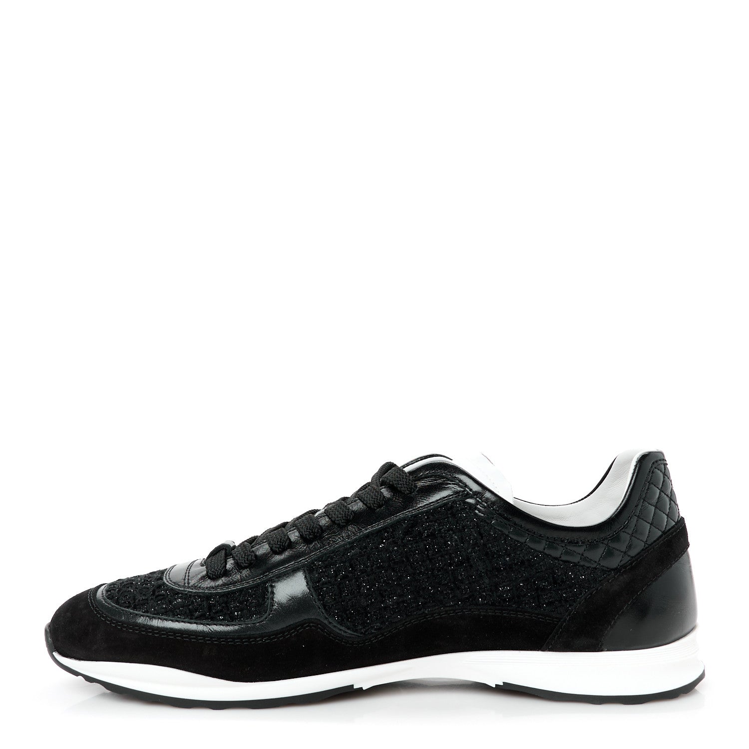 Chanel Tweed Suede Shiny Calfskin CC Sneakers 41 Black 1 of 10
