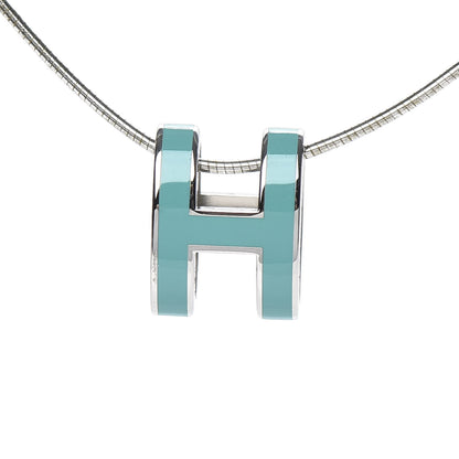 Hermes Lacquered Palladium Pop H Pendant Necklace Turquoise 4 of 7
