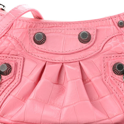 Balenciaga Extra Supple Calfskin Crocodile Embossed Le Cagole Mini Purse With Chain Sweet Pink 8 of 9