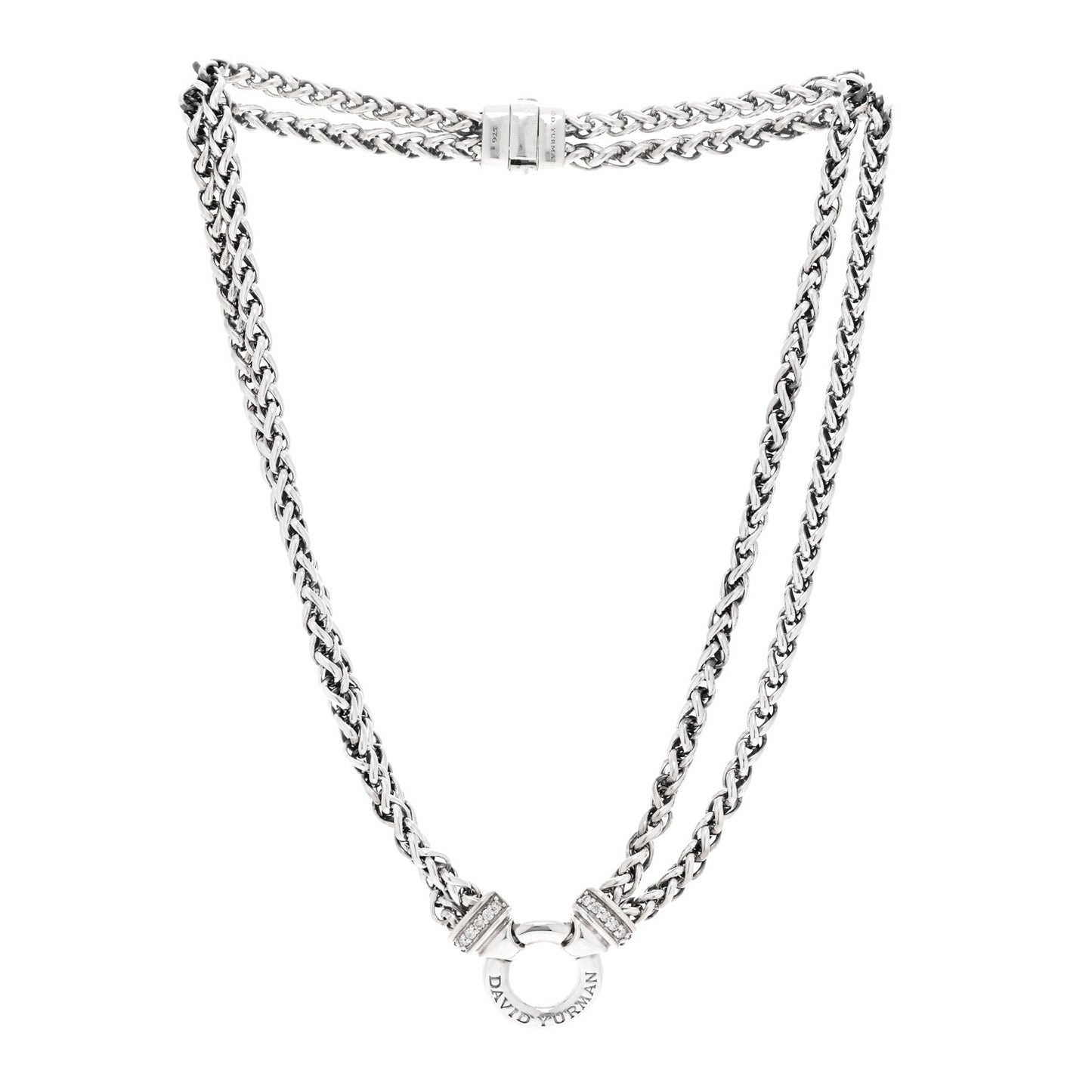 Sterling Silver Diamond 18mm Double Wheat Chain Necklace