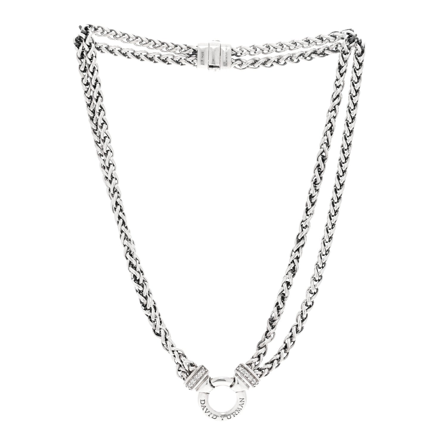 David Yurman Sterling Silver Diamond 18mm Double Wheat Chain Necklace 3 of 4