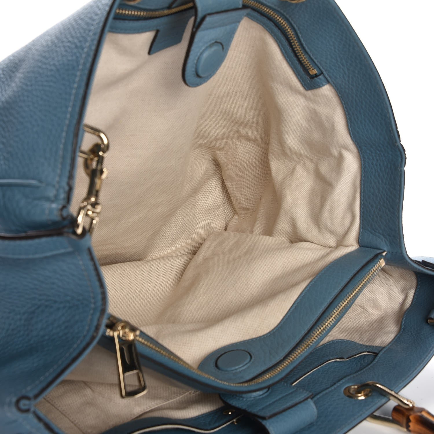 Gucci Pebbled Calfskin Large Bamboo Shopper Tote Light Blue 6 of 12