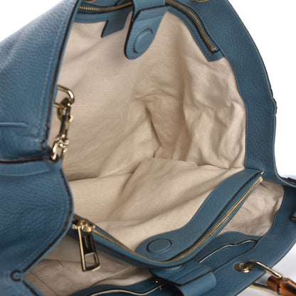 Gucci Pebbled Calfskin Large Bamboo Shopper Tote Light Blue 6 of 12