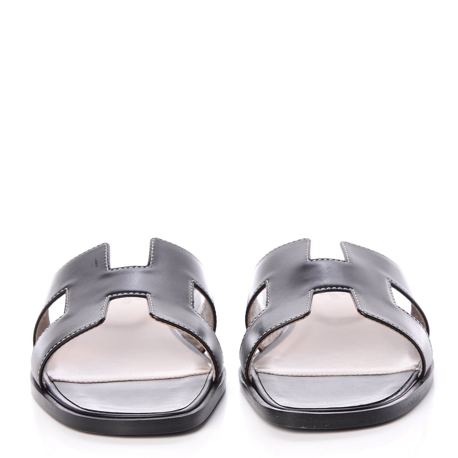 Hermes Box Calfskin Oran Sandals 37 Black 2 of 7