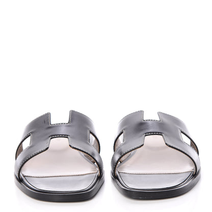 Hermes Box Calfskin Oran Sandals 37 Black 2 of 7