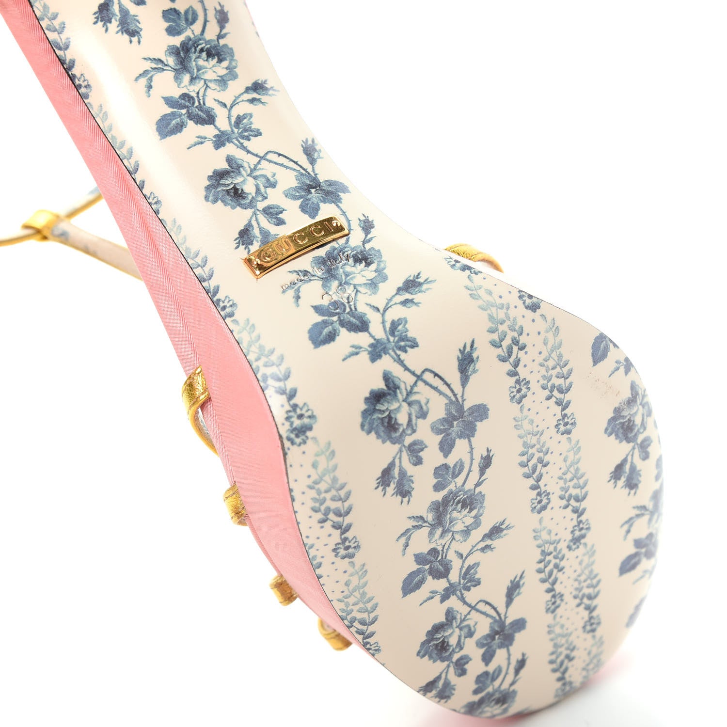 Gucci Moire Fabric Nappa Elias T-Strap Platform High Heel Sandals 38 Pink Gold 9 of 11