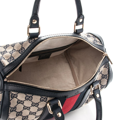 Gucci Monogram Selleria Calfskin Vintage Web Medium Boston Beige Blue 5 of 8