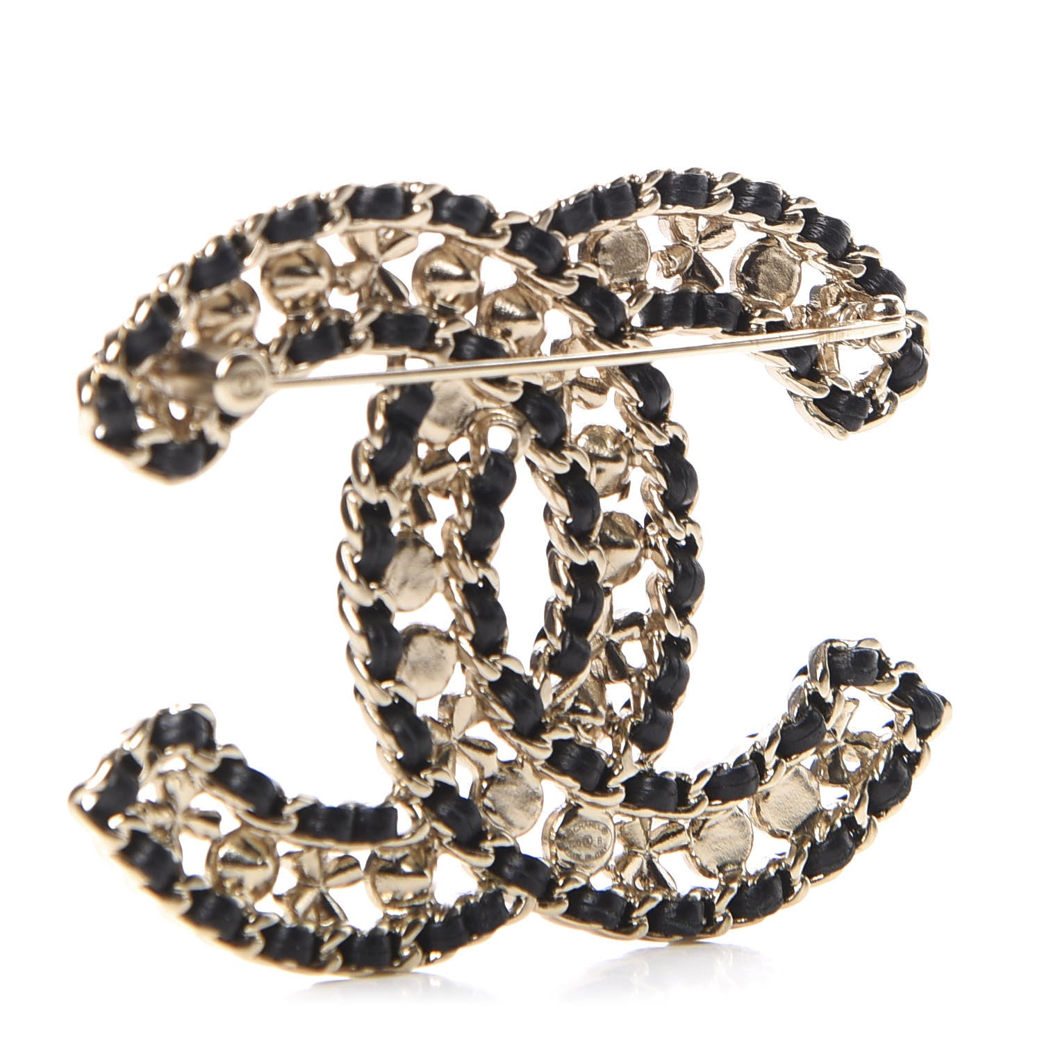 Chanel Metal Lambskin Crystal Sergeant Brooch Black Gold 3 of 5