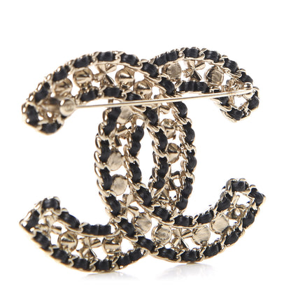 Chanel Metal Lambskin Crystal Sergeant Brooch Black Gold 3 of 5