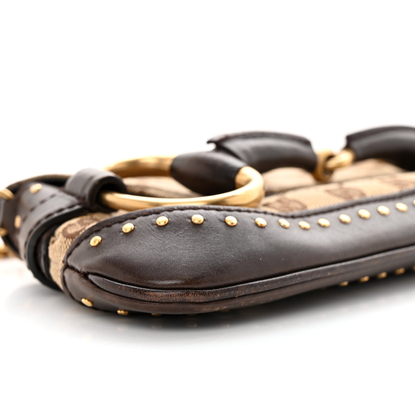 Monogram Studded Small Horsebit Clutch Dark Brown