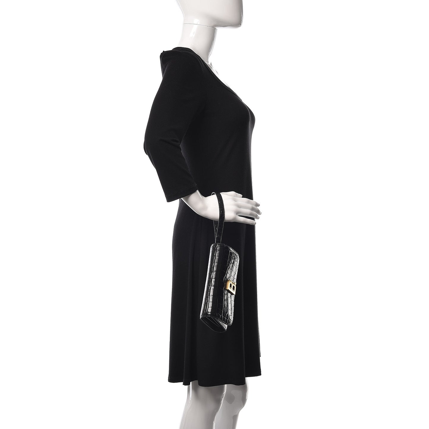 Shiny Calfskin Crocodile Embossed B Continental Chain Bag Black