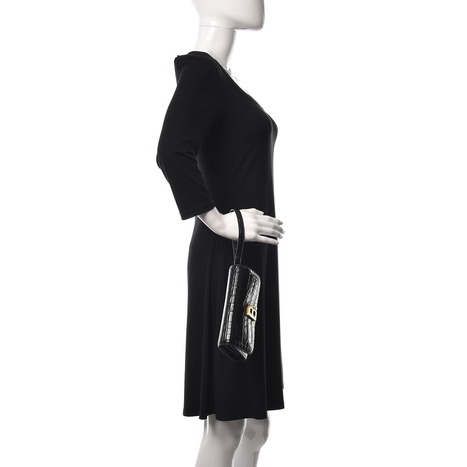 Balenciaga Shiny Calfskin Crocodile Embossed B Continental Chain Bag Black 3 of 11